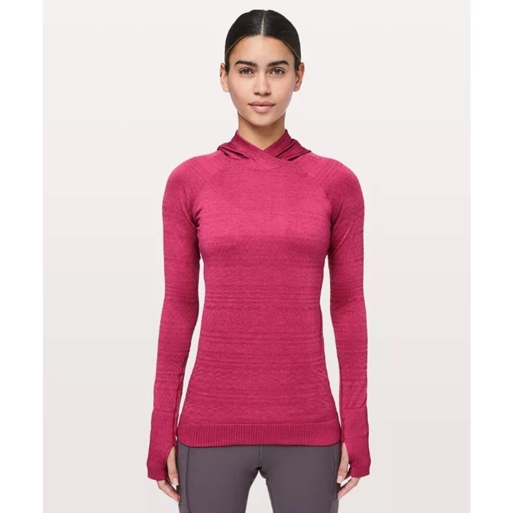 Lululemon Rest Less Hoodie Magenta Pink Textured Seamless Thumbholes 8